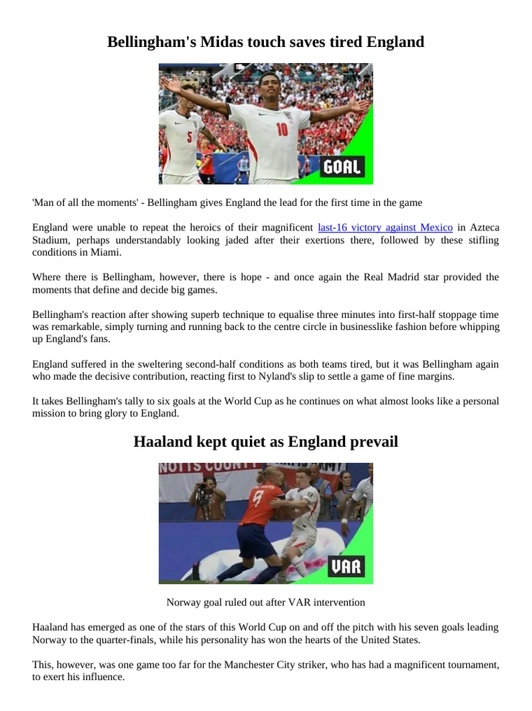 BBC-News-Artikel über den Sieg Englands gegen Norwegen, Original-DOCX