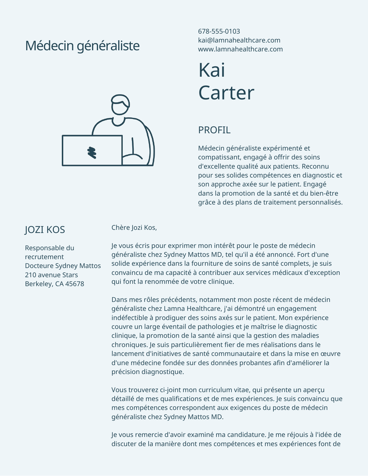 Une lettre de motivation professionnelle avant traduction