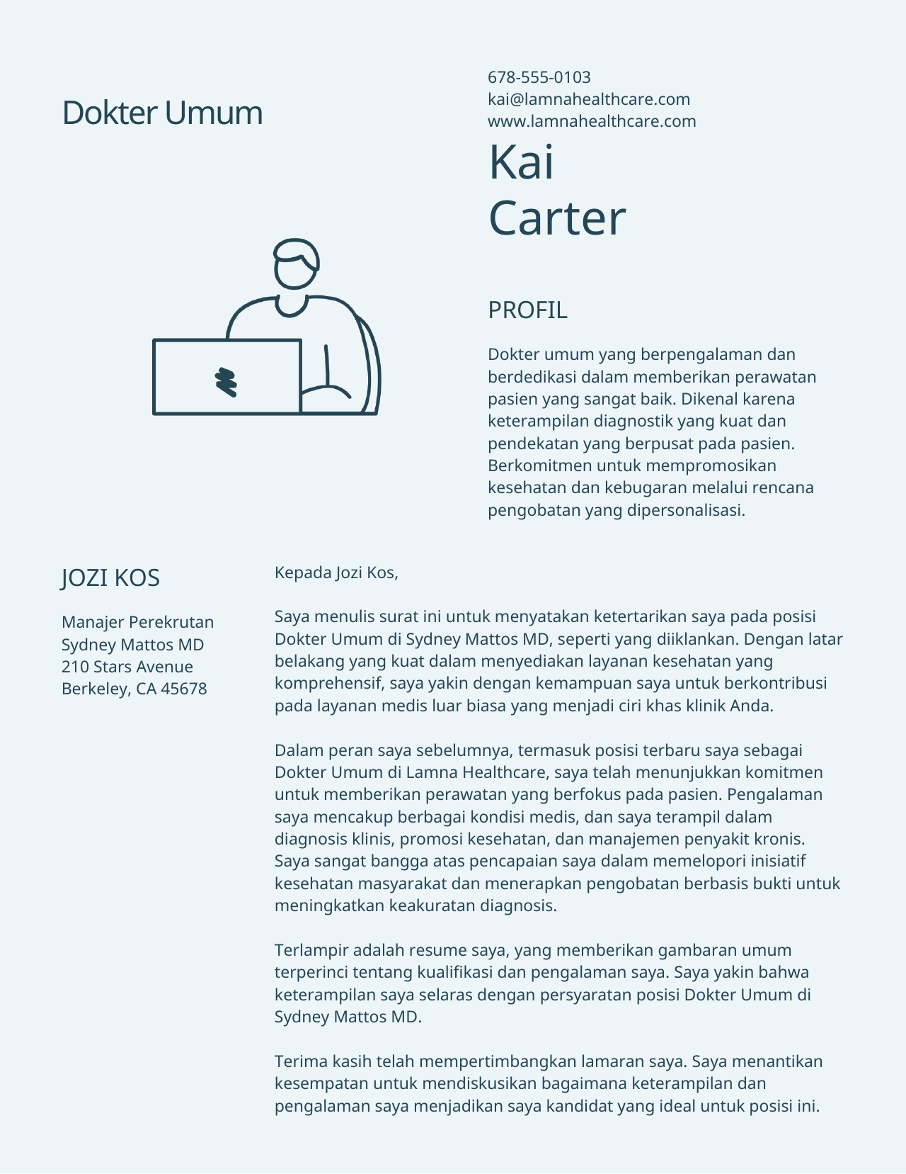 Surat lamaran kerja profesional sebelum diterjemahkan